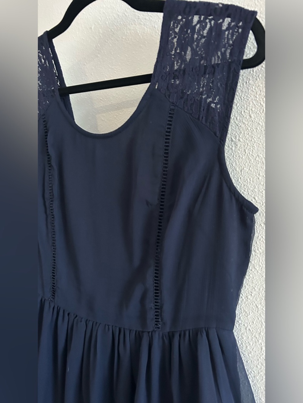 Band of Gypsies Navy Lace-Shoulder Chiffon Party Dress - Picture 2 of 5